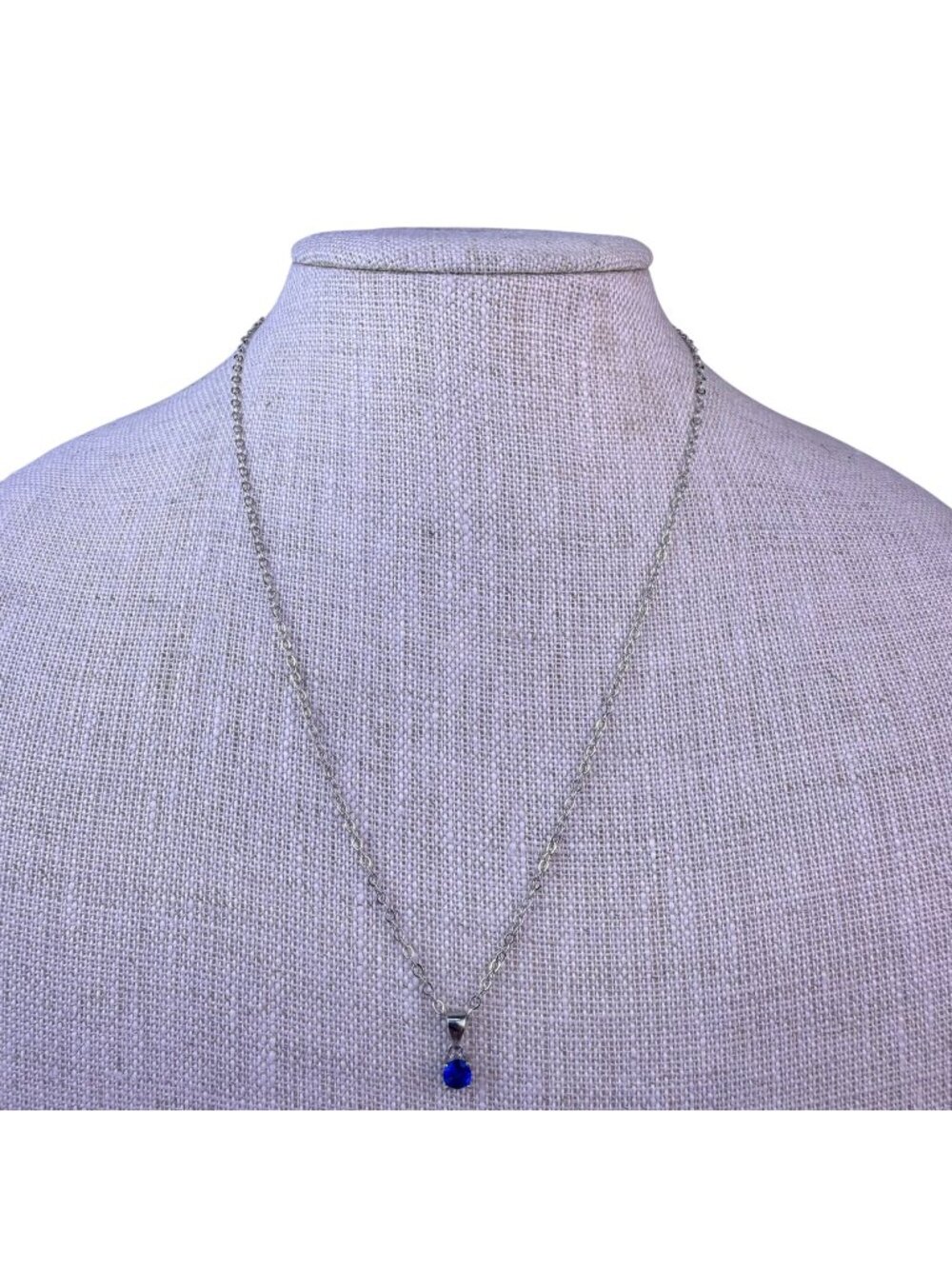 Effy Womens Silver Tone Blue Crystal Pendant Necklace Chain Lobster Clasp